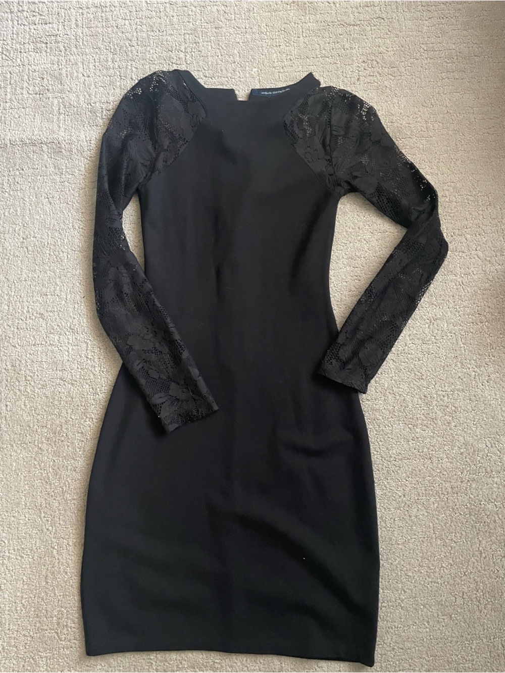 French Connection Black Long Sleeve Lace-Sleeve Sheath Dress